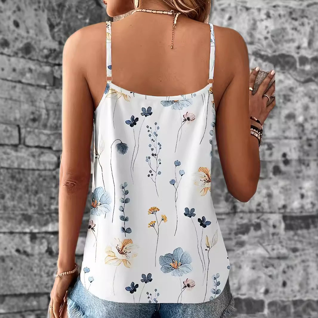 Women's Lace Printed V-Neck Pullover Strap with Double Connector