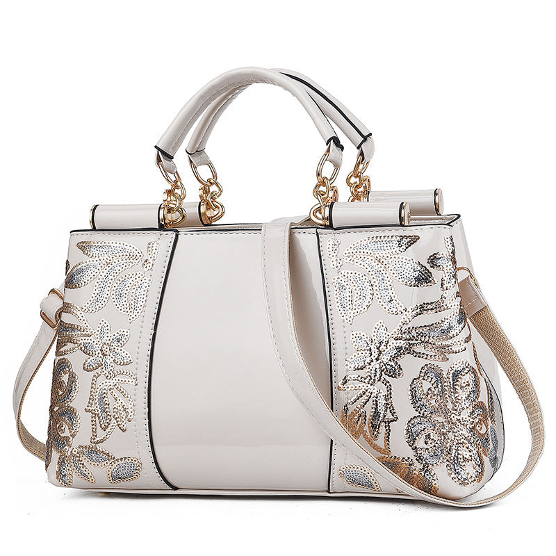Élégant Grand Sac à Main Rétro à Paillettes Brodé