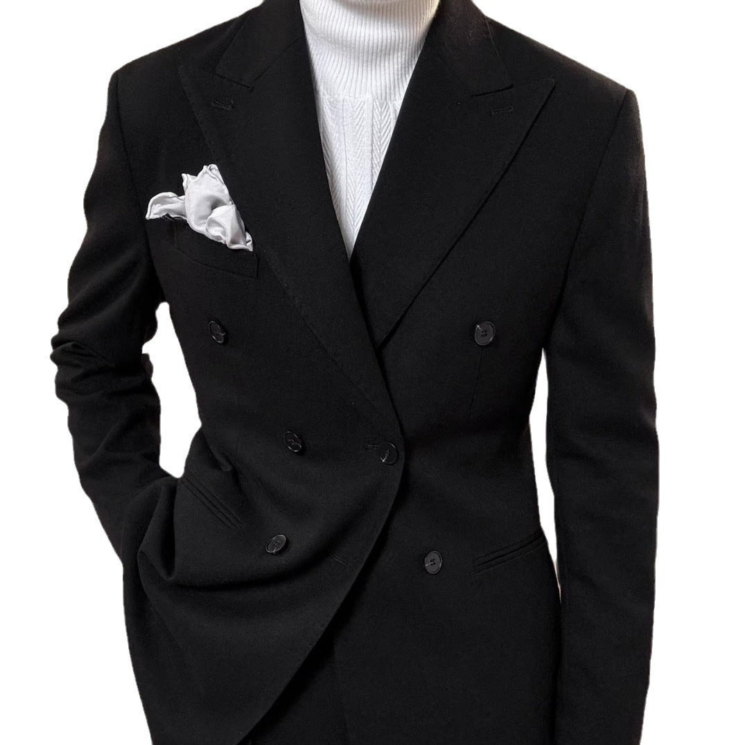 Spring Italian Slim Fit Double Breasted Suit in Tan, Black, Gray, Khaki