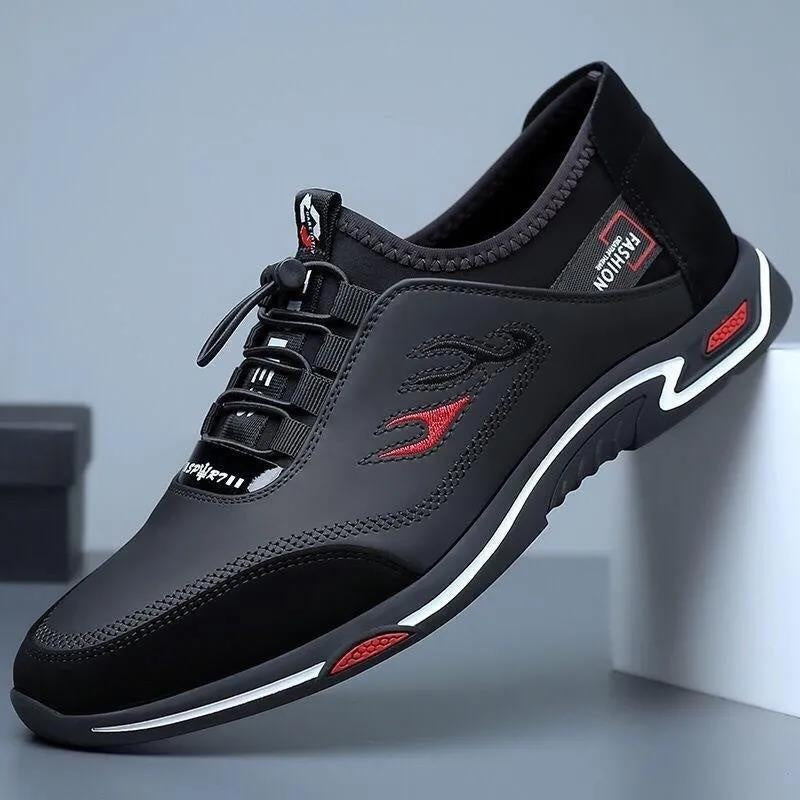 Men's Casual Lace-Up Soft Bottom Leather Slip-On Flat Work Shoes