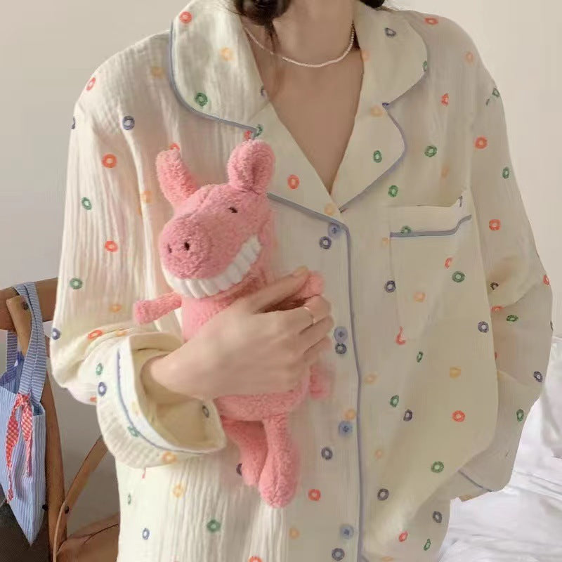 Pyjama bébé en coton, cardigan fin à manches longues imprimé ours, tenue d'intérieur pour petite fille