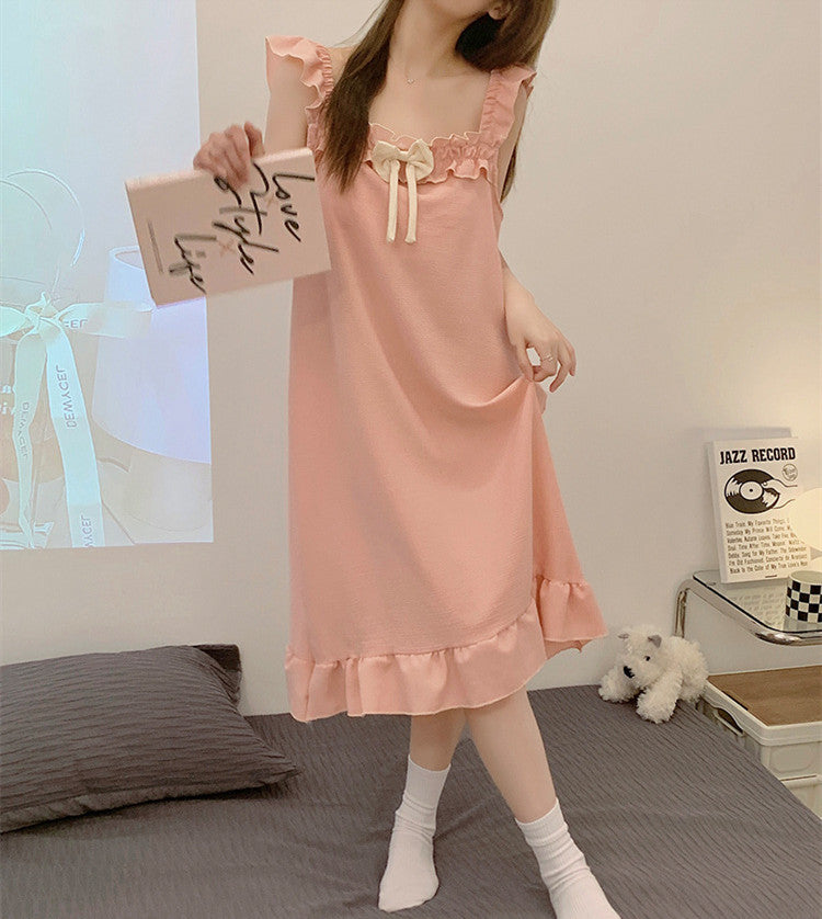 Summer Bubble Cotton Pajamas Female Sweet Fairy Wind Sling