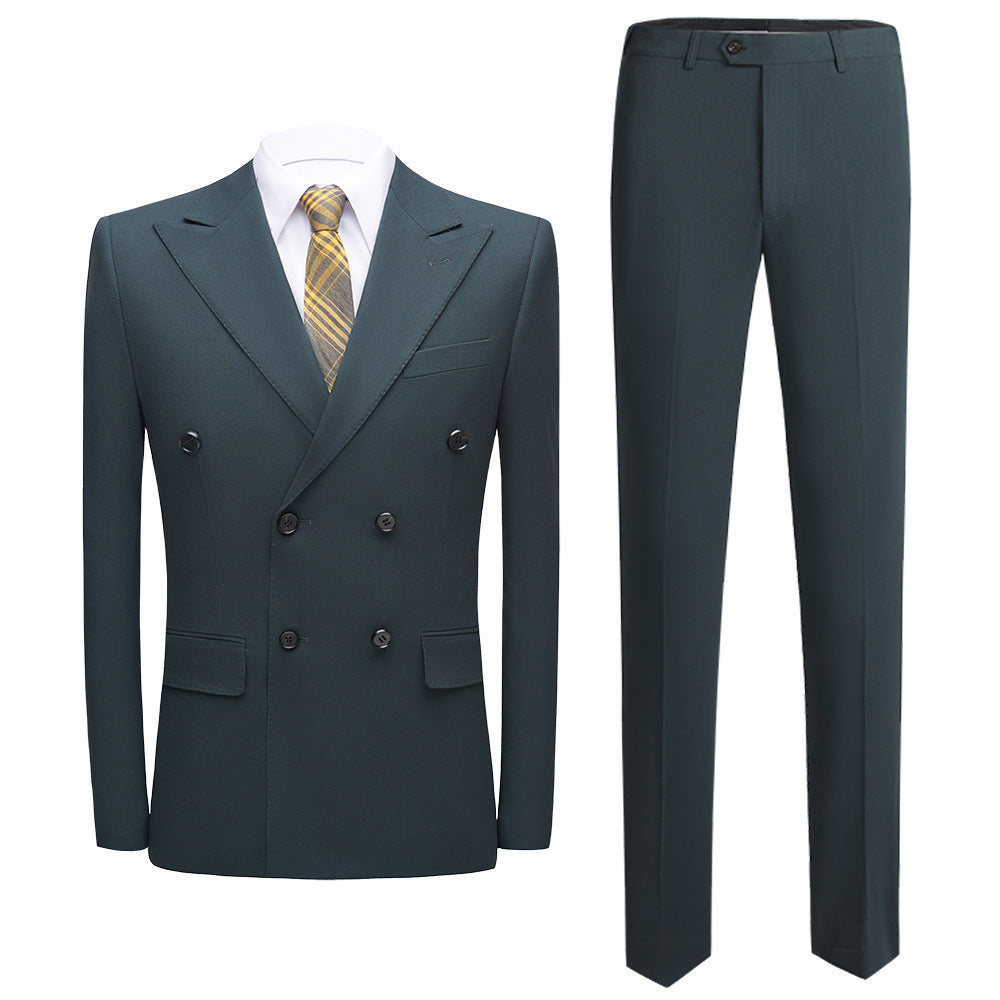 Men's Slim Fit Dark Green Corduroy Business Suit