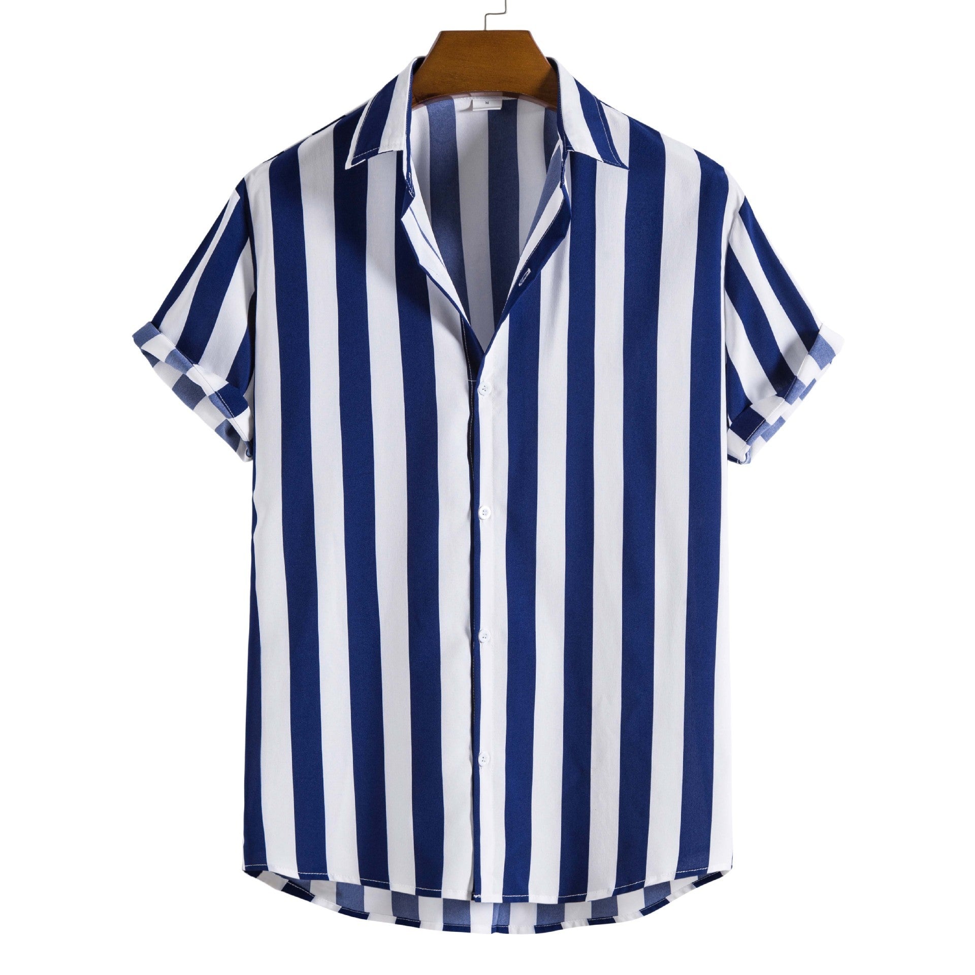 Men's Casual Short-Sleeve Striped Printed Shirt