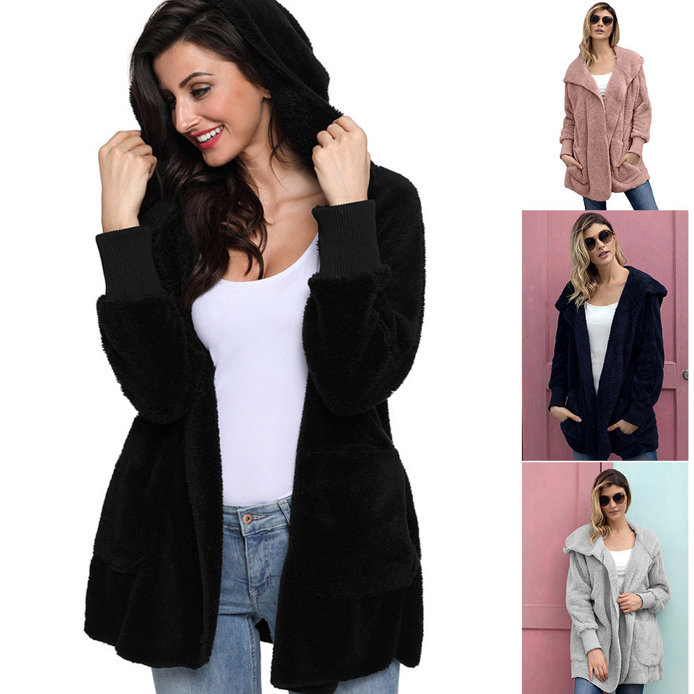 Veste Douillette à Capuche pour Femme Couleur Unie Polyester Chaud