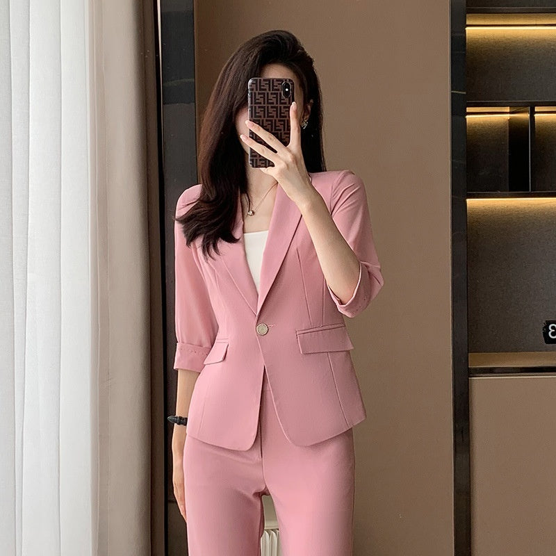 Simple and Capable 3/4 Sleeve Suit with Pants in Lake Blue, Pink, White - Sizes S-4XL