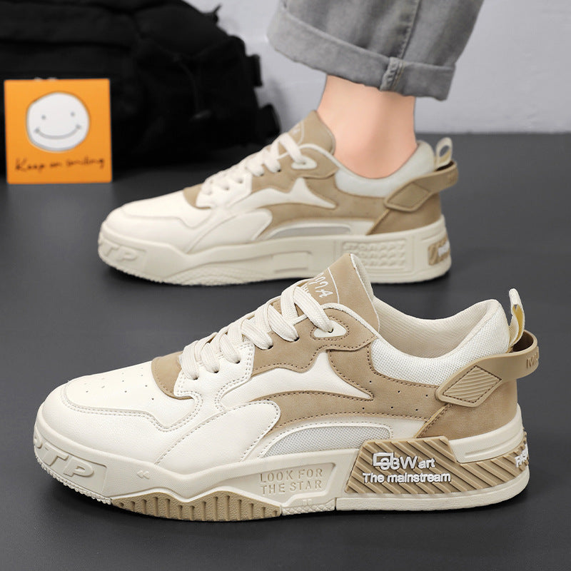 Breathable Men's White Shoes in Beige & Black