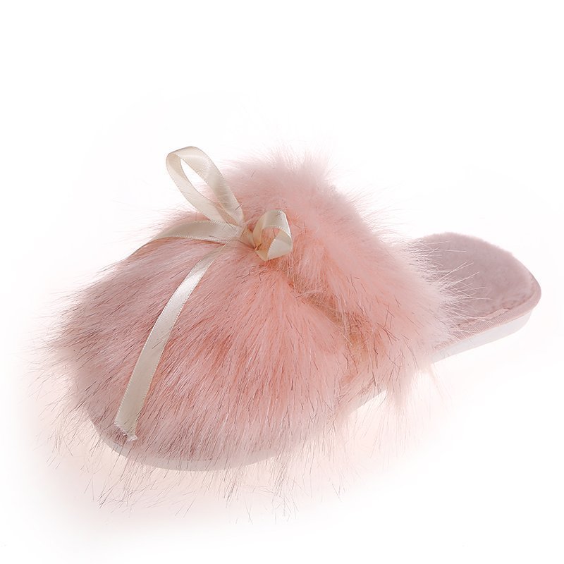 Bowknot Cotton Plush Half Shoes with Rubber Sole for Outdoor Wear