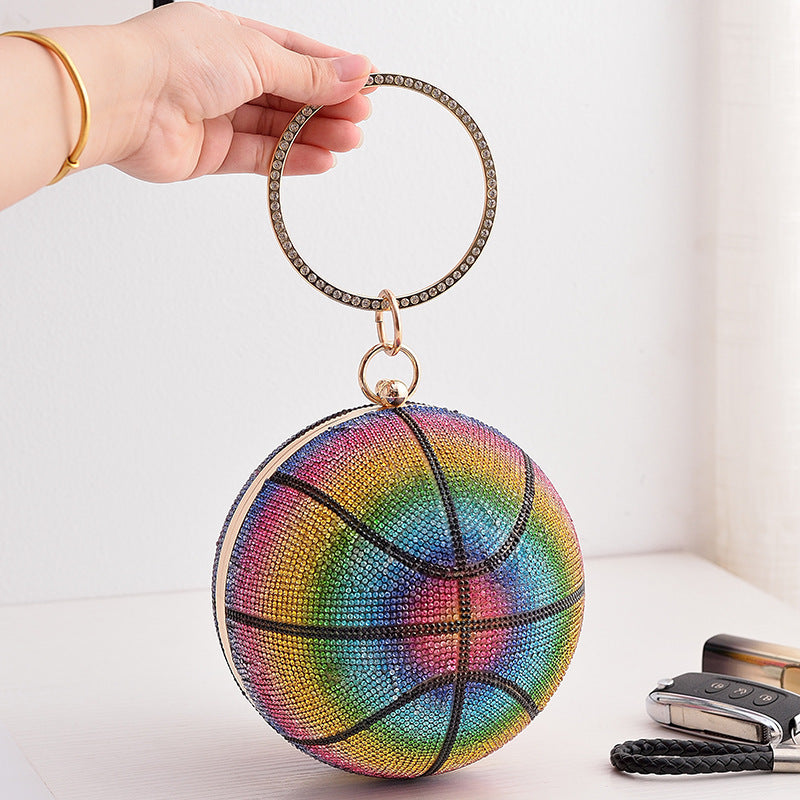 Colorful Round Basketball Dinner Bag Full Diamond 14cm Diameter