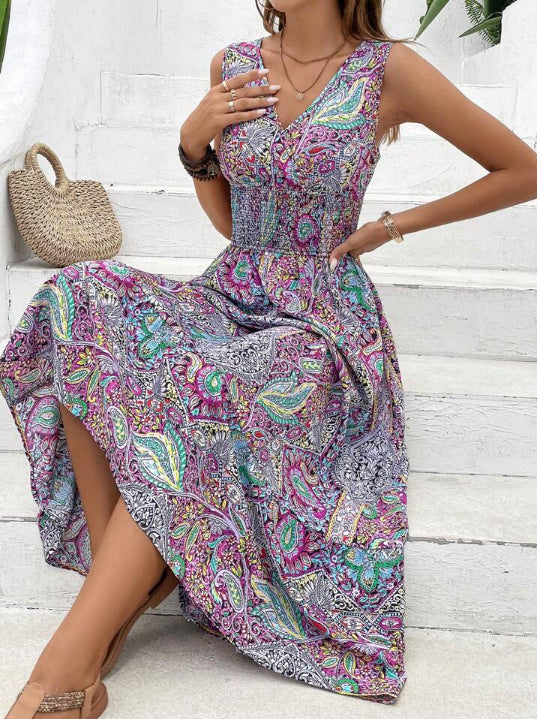 Women's Sleeveless High Waist Bohemian Dress with Temperament Style