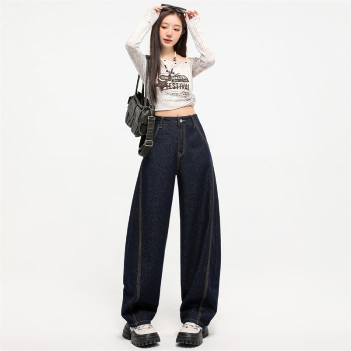 Spring Split Patchwork Retro Casual Wide Leg Denim Jeans