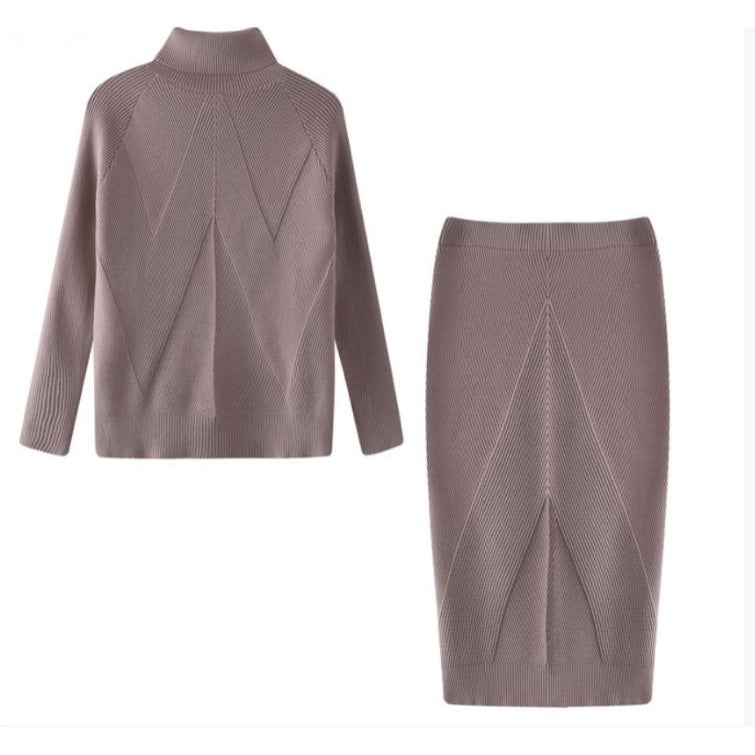 Pull col roulé tricoté de style européen et américain avec jupe chaude ajustée