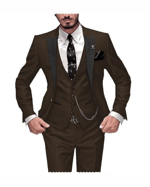Men's Wine Red Slim Fit Three-Piece Wedding Suit