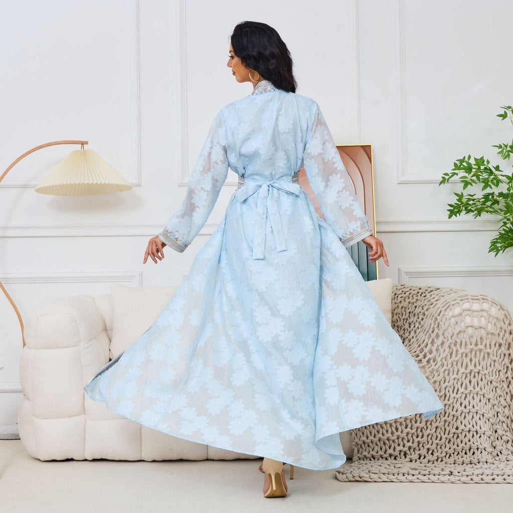 Middle East Women's Elegant Muslim Dress with Ruffles and Embroidery