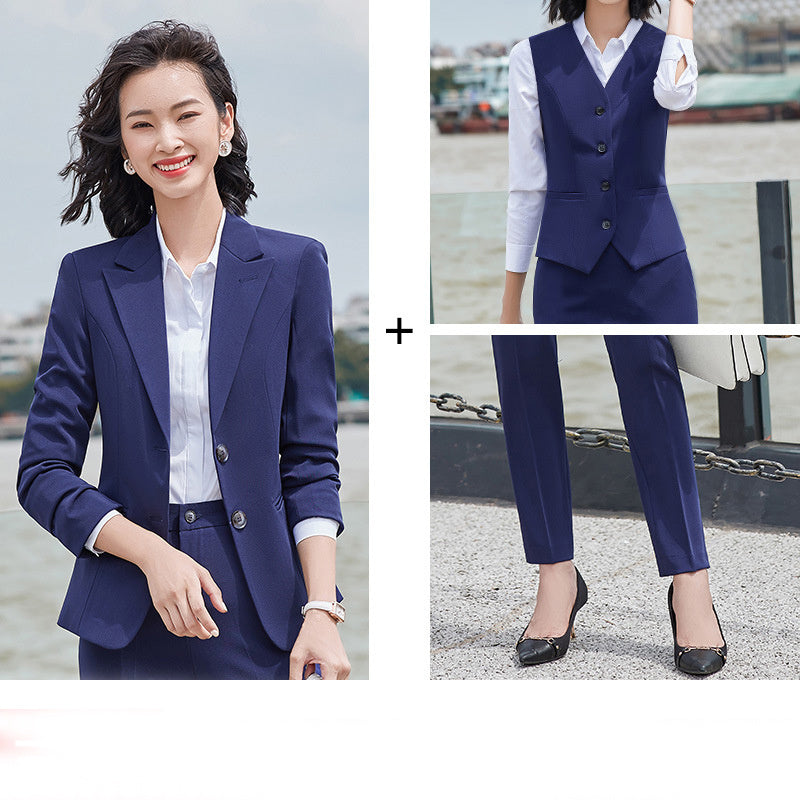 Fashion Lady Professional Blazer Suit with Vest and Trousers in Purple, Green, Navy Blue
