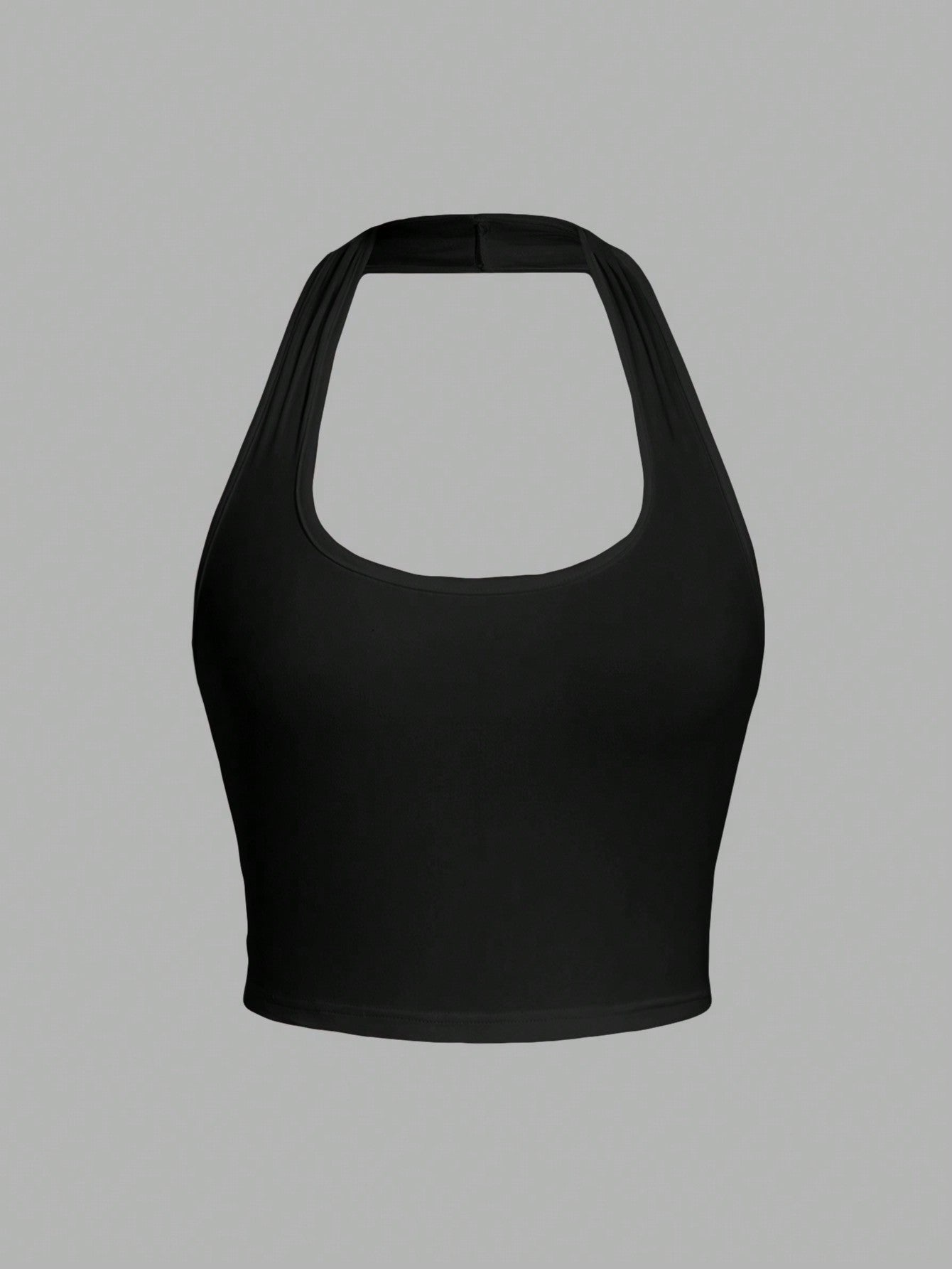 Solid Color Cropped Halter Neck Slim Fit Tank Top For Women