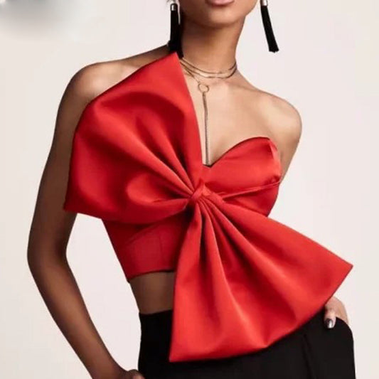 Bow Wrap Bust Off-Shoulder Versatile Crop Top