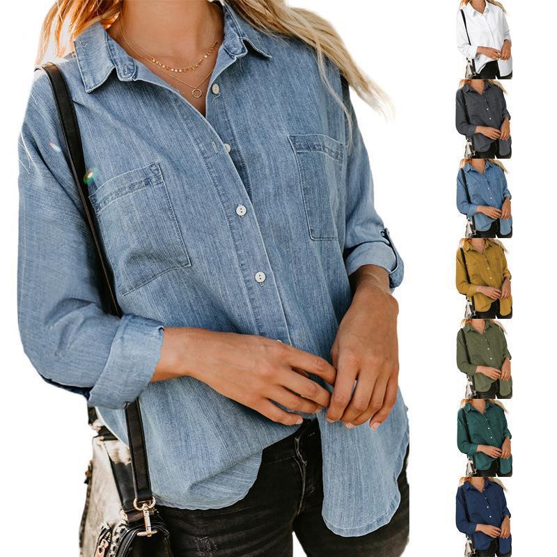 Chemise en jean décontractée ample en polyester pour femme