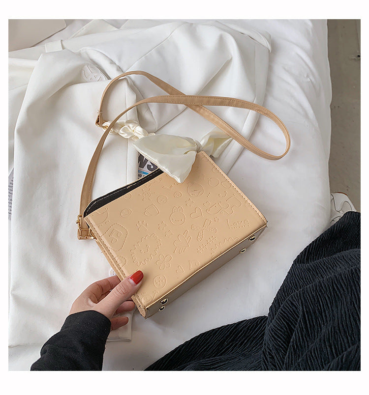 Silk Embossed Square Lock Messenger Shoulder Bag for Women
