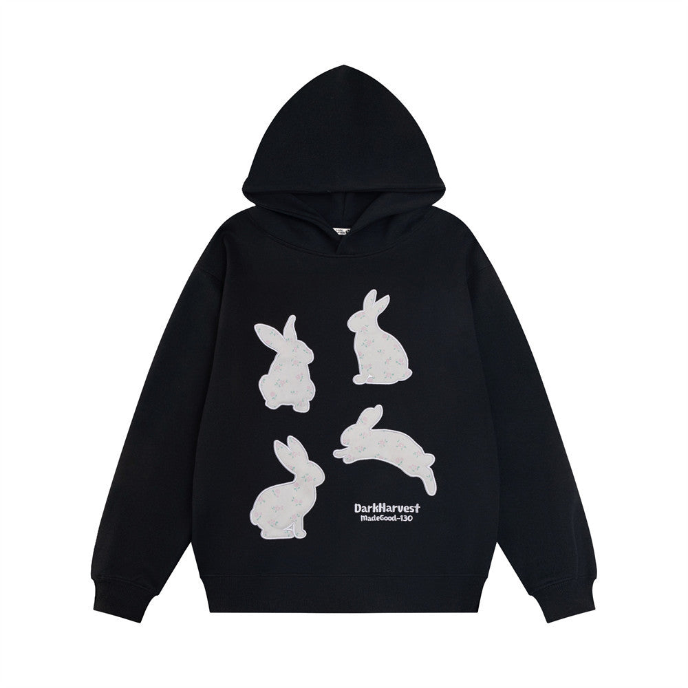 Sweat à capuche en coton brodé lapin créatif