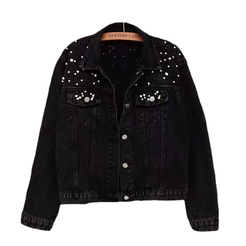 Veste courte en jean perlé, style « Heavy Industry »