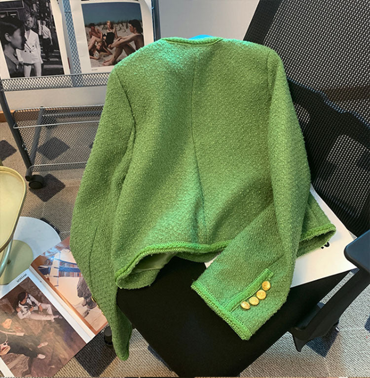 Veste française classique en tweed vert de haute qualité