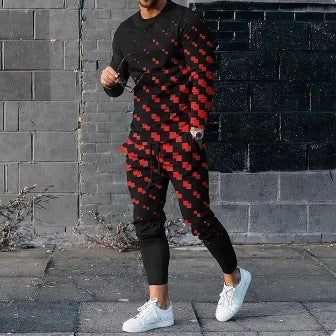 Men's Ethnic Style Printed Long Sleeve Trousers Suit Cotton Blend