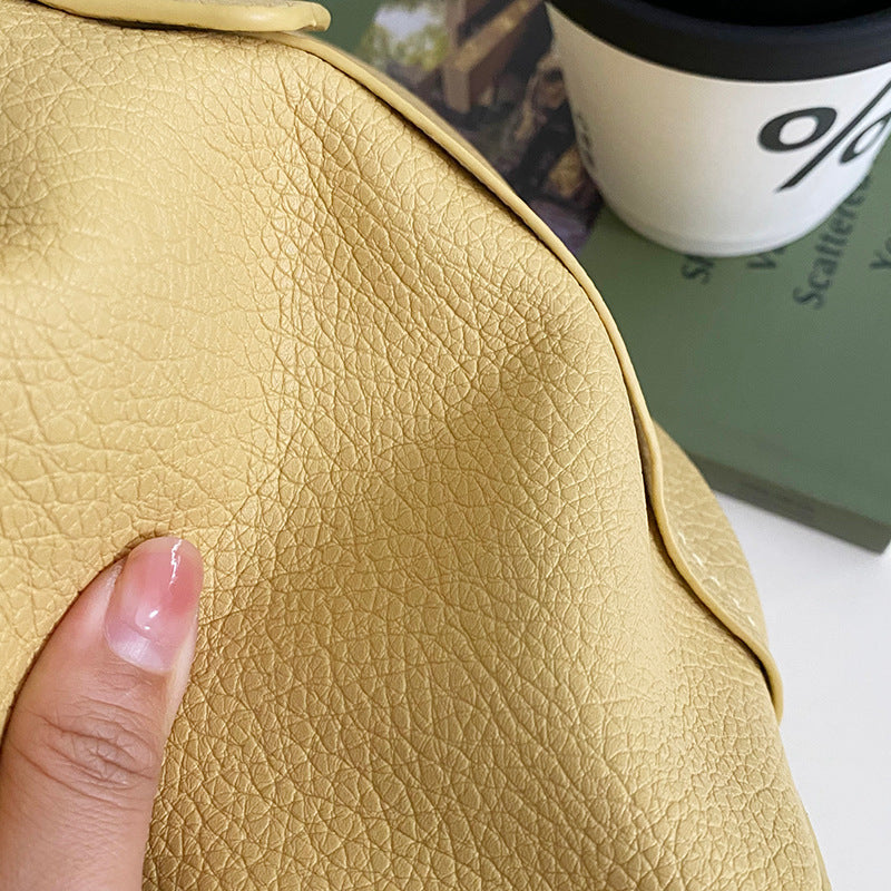 Sac à main en cuir PU souple couleur kaki uni motif litchi