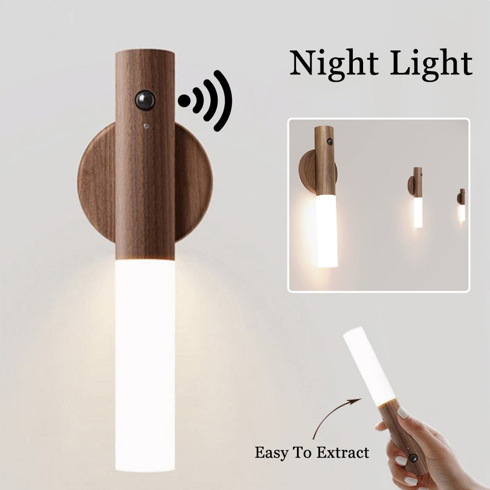 Auto LED USB Magnetic Wood Wireless Night Light with Motion Sensor for Wall & Cabinet