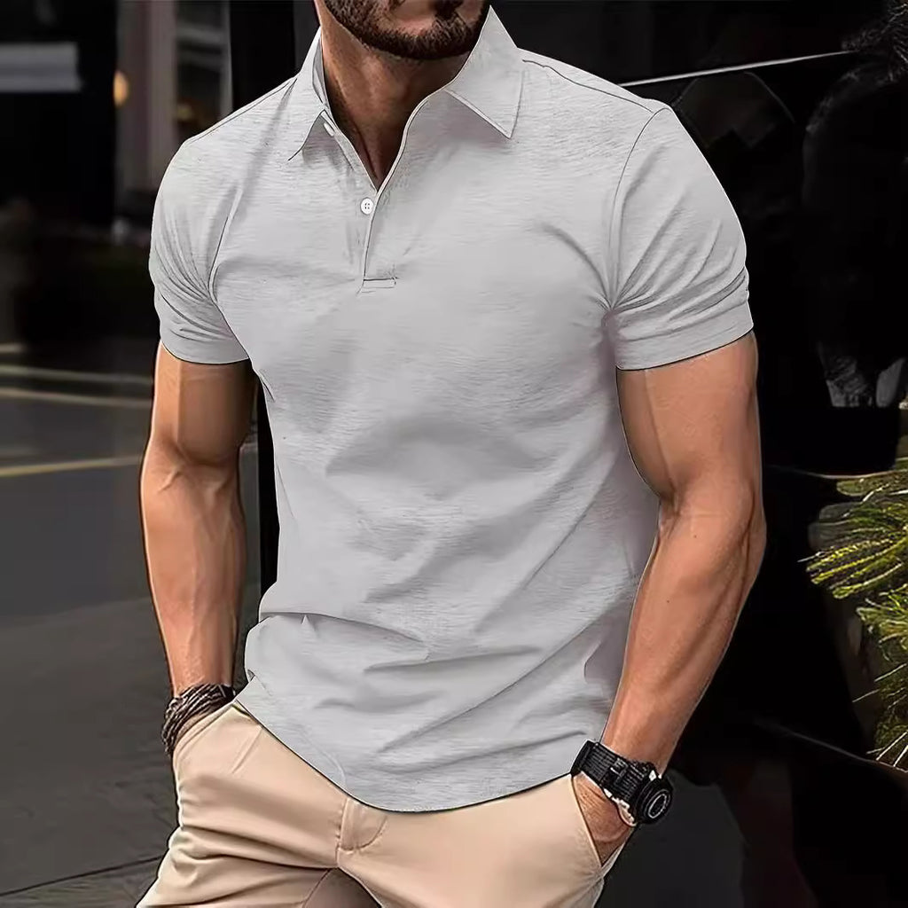 High Sense Casual Solid Color Short Sleeve Shirt with Buttons