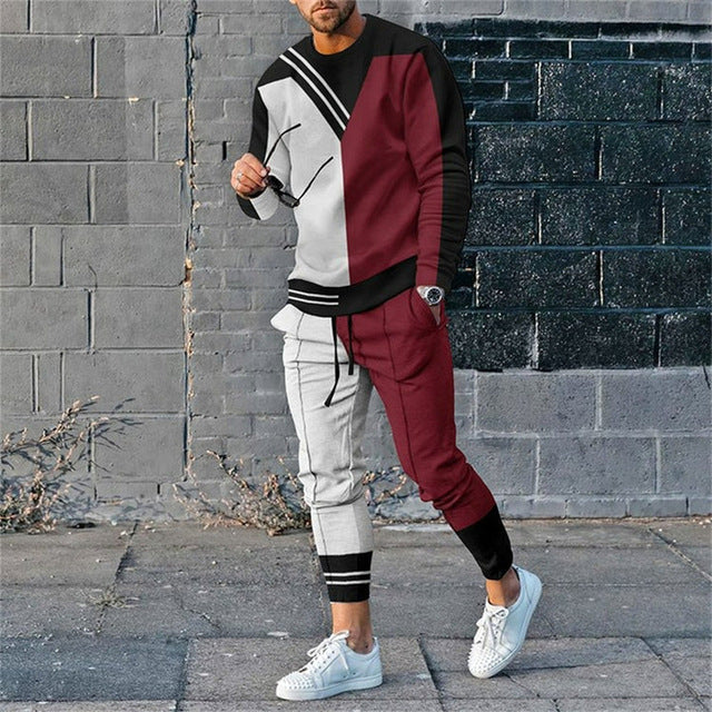 Men's Digital Print Polyester Long Sleeve Crewneck Top