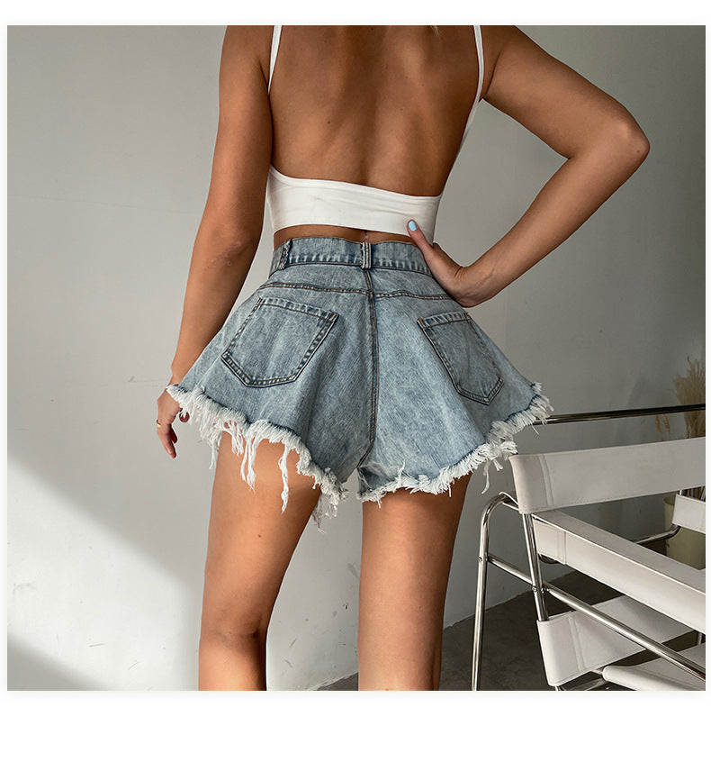 High Waist Loose Tassel Denim Shorts for Women