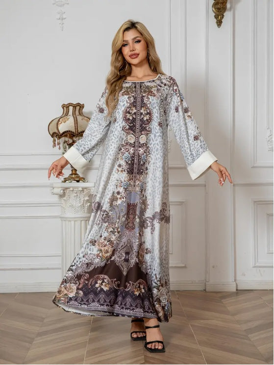 Robe abaya élégante à manches longues et imprimé floral