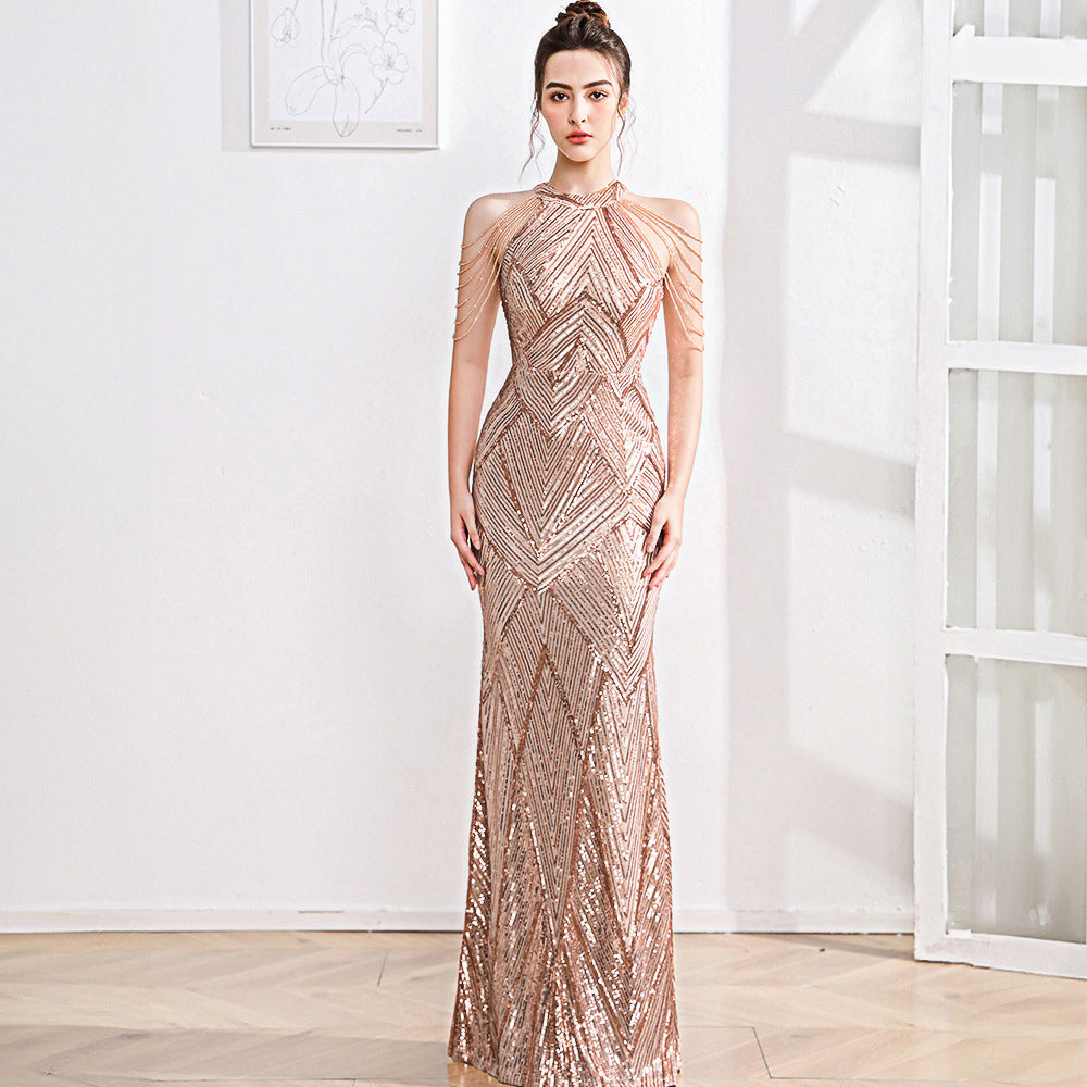 High Waist Slim Sequin Banquet Temperament Evening Gown
