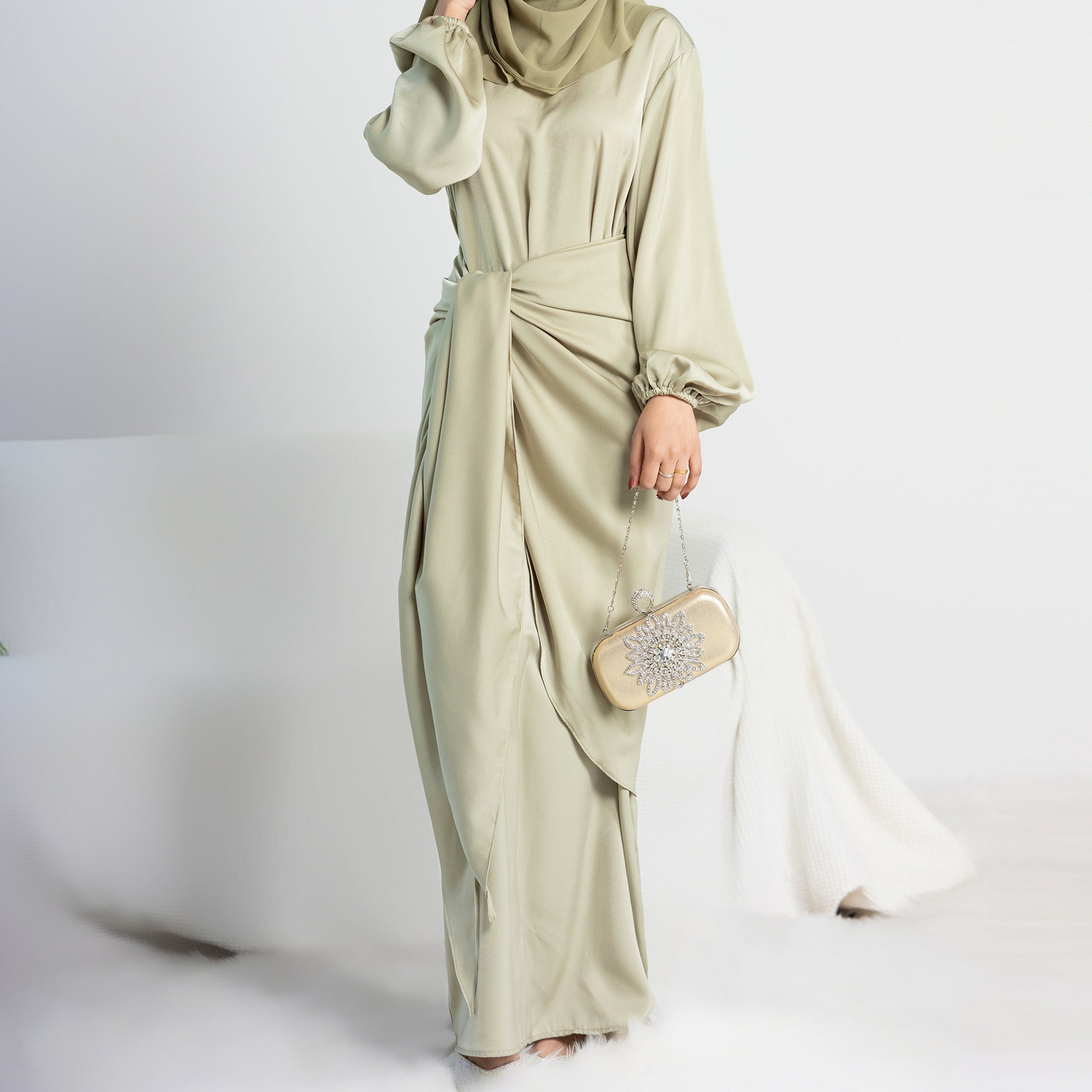Soft Two-Piece Robe Dress with Round Neck