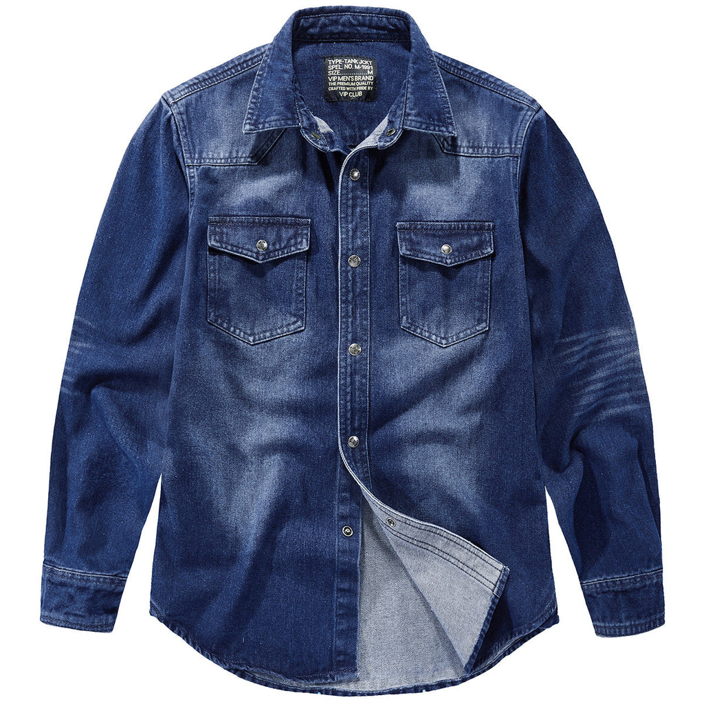 Men's Slim Fit Long Sleeve Cotton Denim Shirt