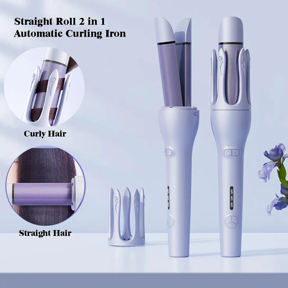 2-in-1 Automatic Hair Curler & Straightener with Negative Ion, Ceramic, Fast Heating, Rotating Magic Curler