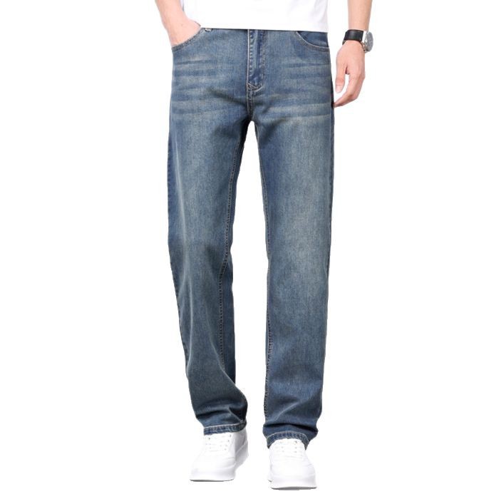 Jean Homme Coupe Droite Ample Taille Haute Coton Fin pour l'été