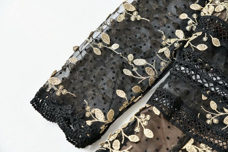 Embroidery Mesh Black Arabian Fashion Dress