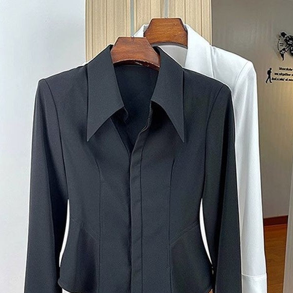 Slim-Fit Short French Waist Shirt for Workplace