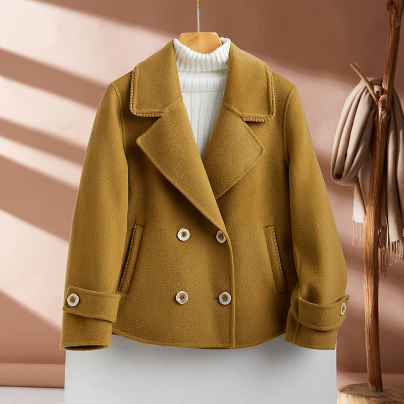 Double Breasted Woolen Suit Collar Coat for Women