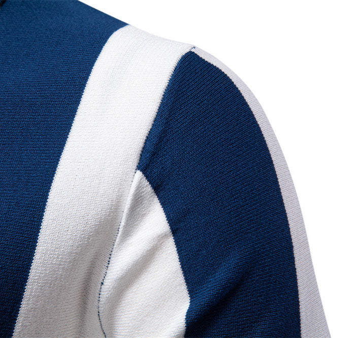 Men's Short-Sleeve Woolen Lapel Polo Shirt with Stripes