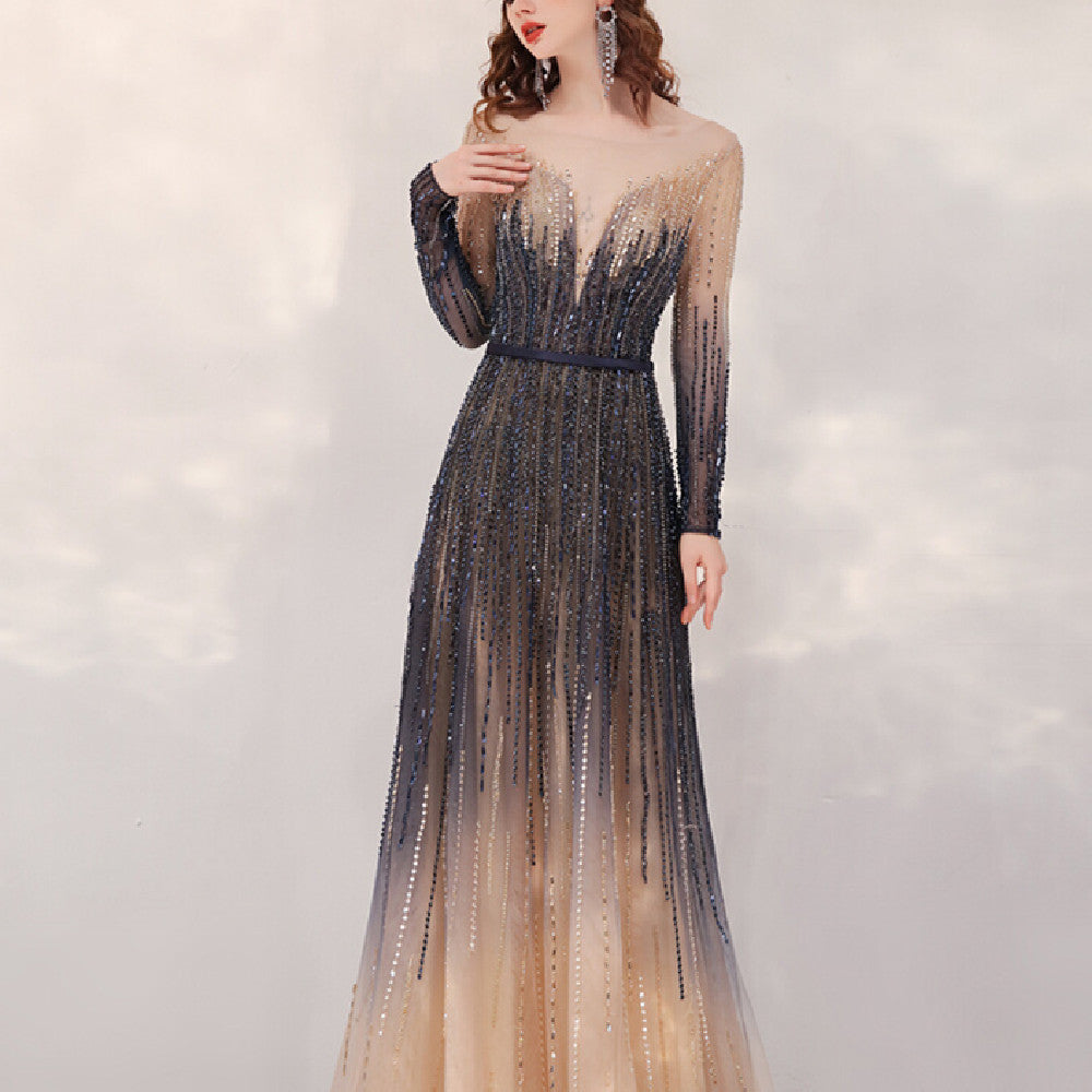 Women's Long Korean Style Host Dress with Gradient Color