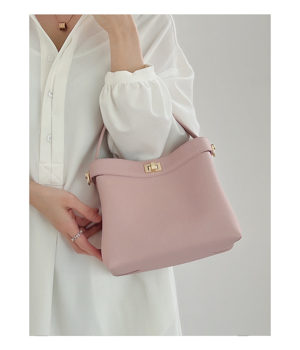 Women's Genuine Leather Bucket Crossbody Bag - Versatile, Simple, 20cm