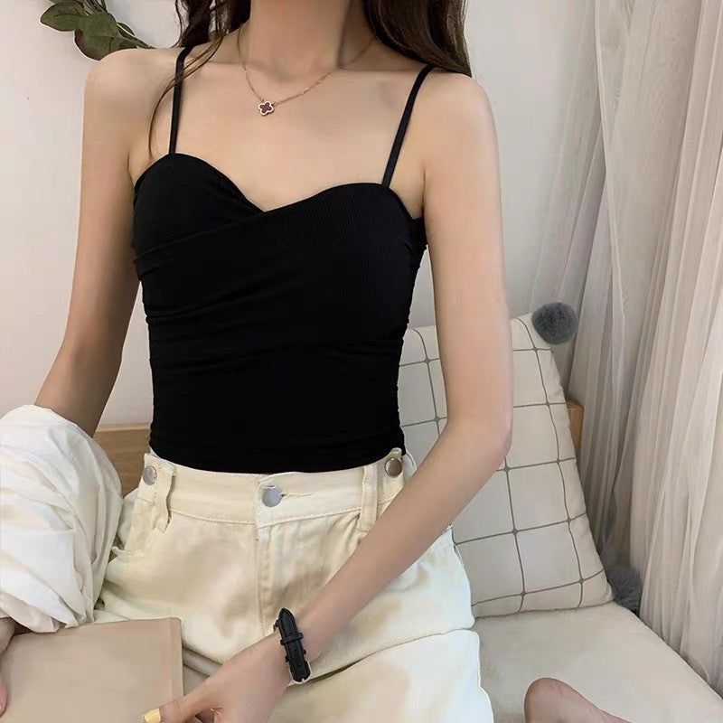 Caraco en coton uni pour femme avec coussinets de poitrine – Taille unique