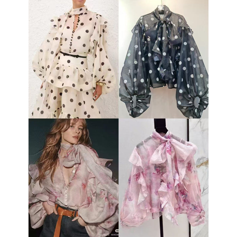 Unique Ruffled Temperament Polka Dot Shirt Women