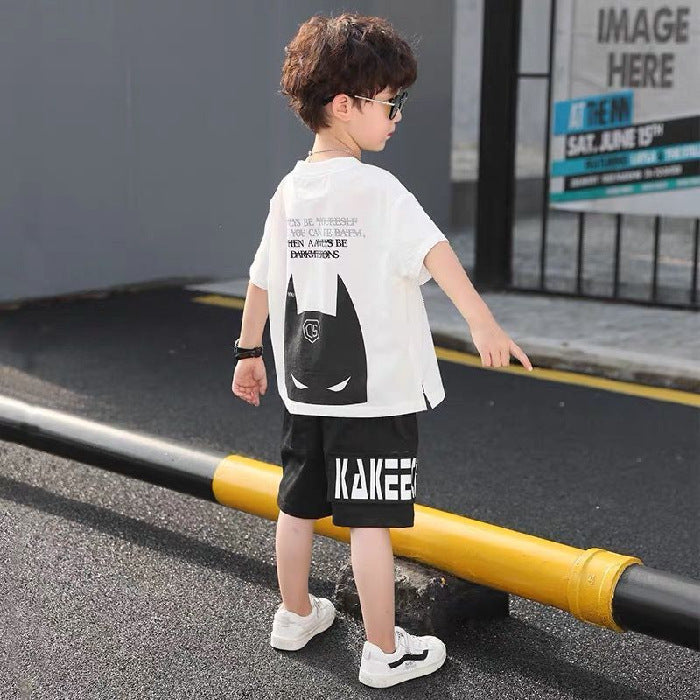 Boys' Cartoon Anime Short-Sleeve Two-Piece Suit Cotton Rabbit Fur
