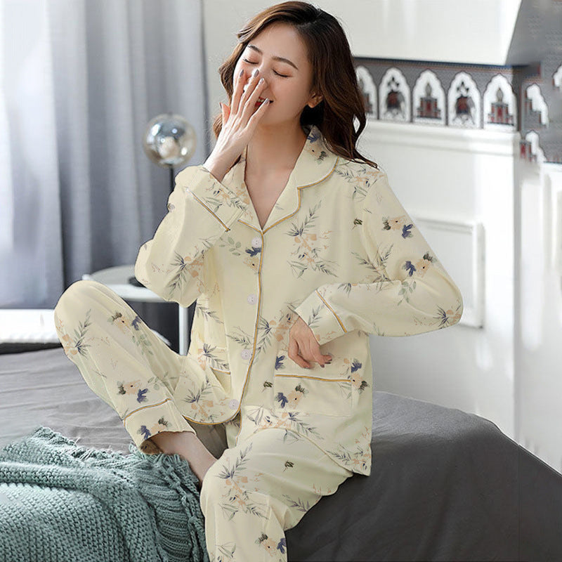 Elegant Women's Autumn Winter Cotton-Like Long Sleeve Two-Piece Pajama Set