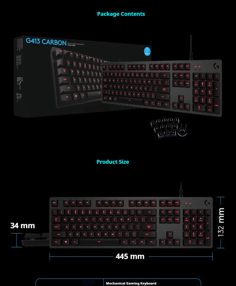 G413 Mechanical Gaming Keyboard 104 Keys Metal Panel Backlight USB