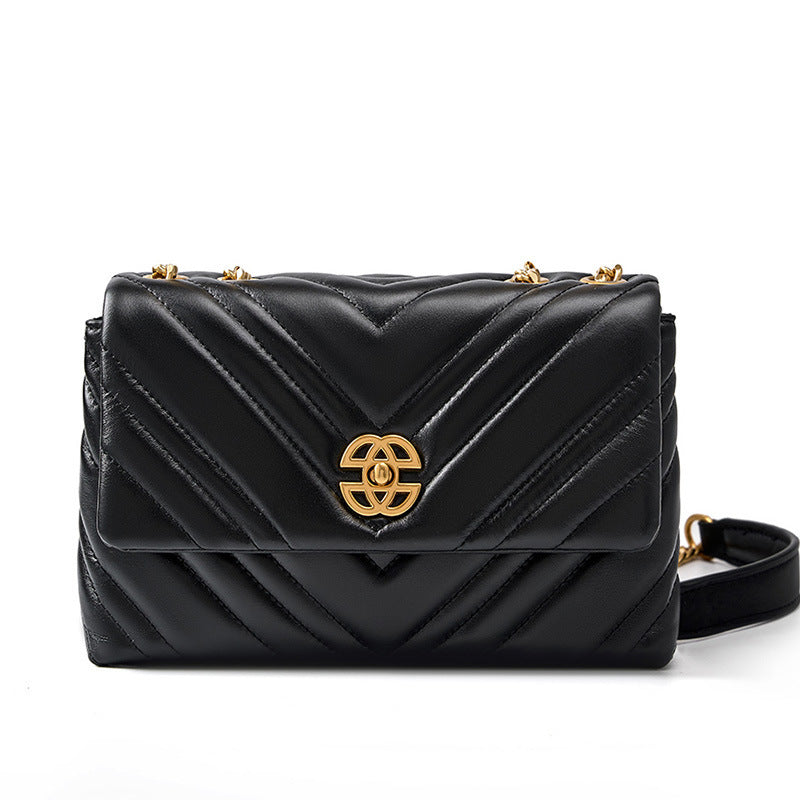 Women's Genuine Cowhide Diamond Chain Square Shoulder Messenger Bag